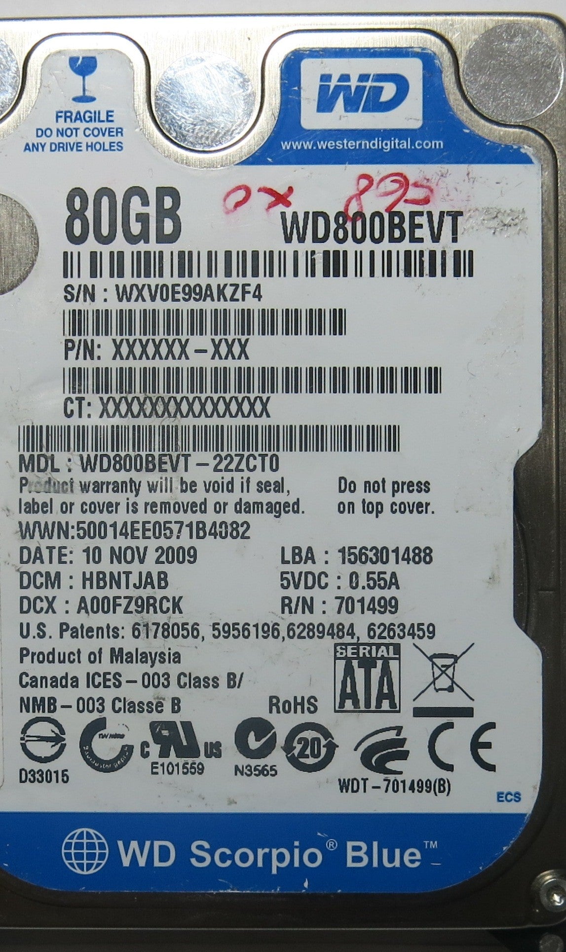 WESTERN DIGITAL WD800BEVT-22ZCT0 2060-701499-005 REV P1 PCB