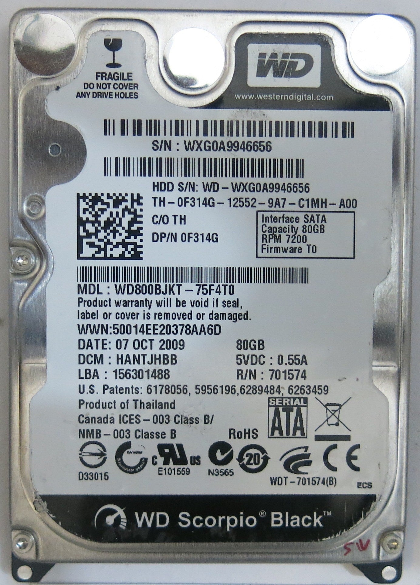 WESTERN DIGITAL WD800BJKT-75F4T0 2060-701574-001 REV A PCB
