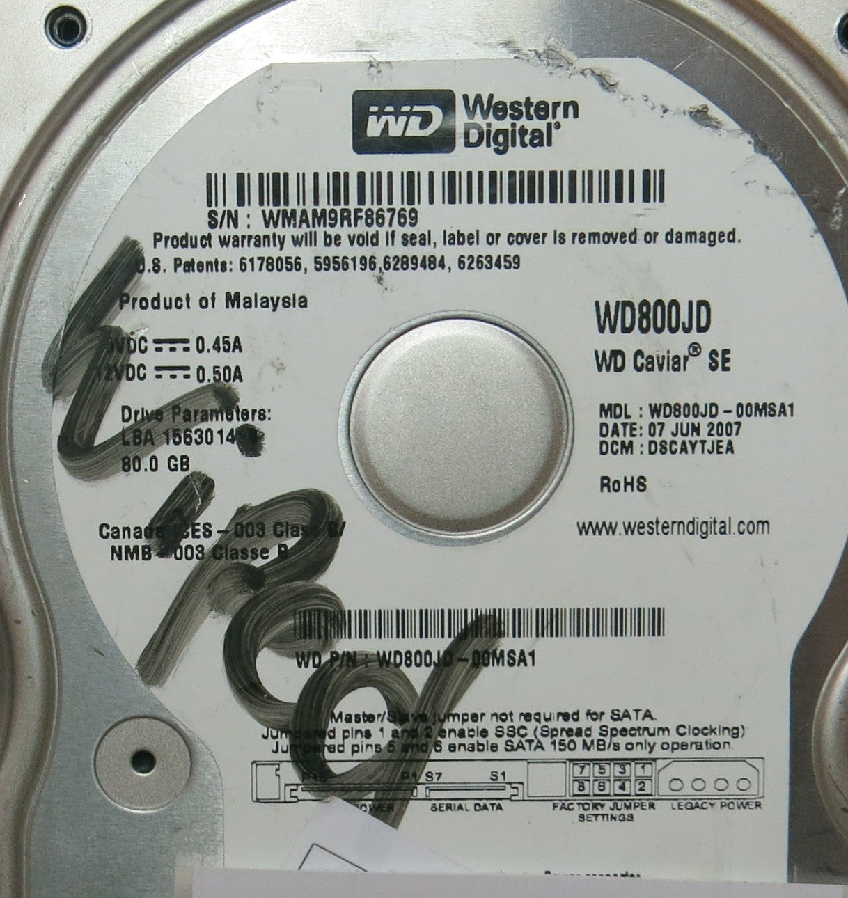 WESTERN DIGITAL WD800JD-00MSA1, DCM 2060-701335-005 REV A,  PCB