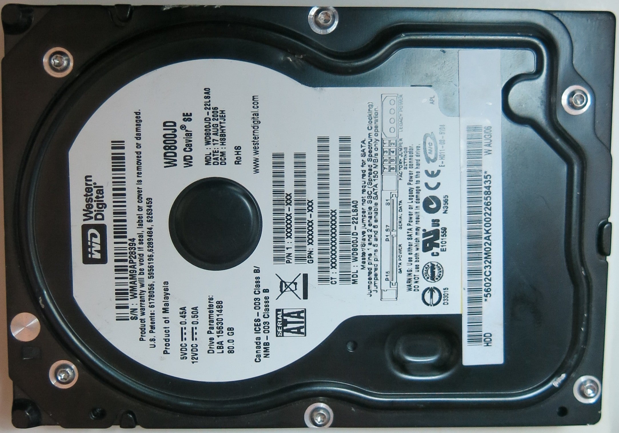 WESTERN DIGITAL WD800JD-22LSA0 DCM HSBHYTJEH 80GB