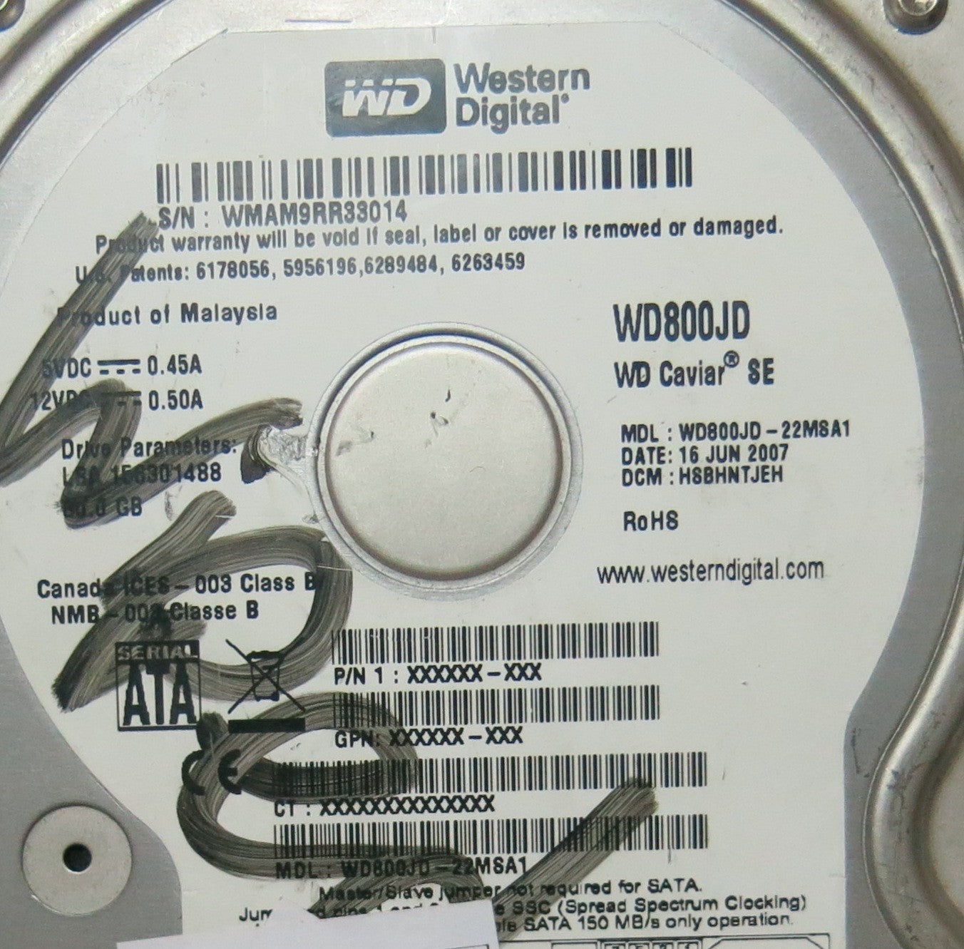 WESTERN DIGITAL WD800JD'22MSA1, DCM 2060-701335-005 REV A,  PCB