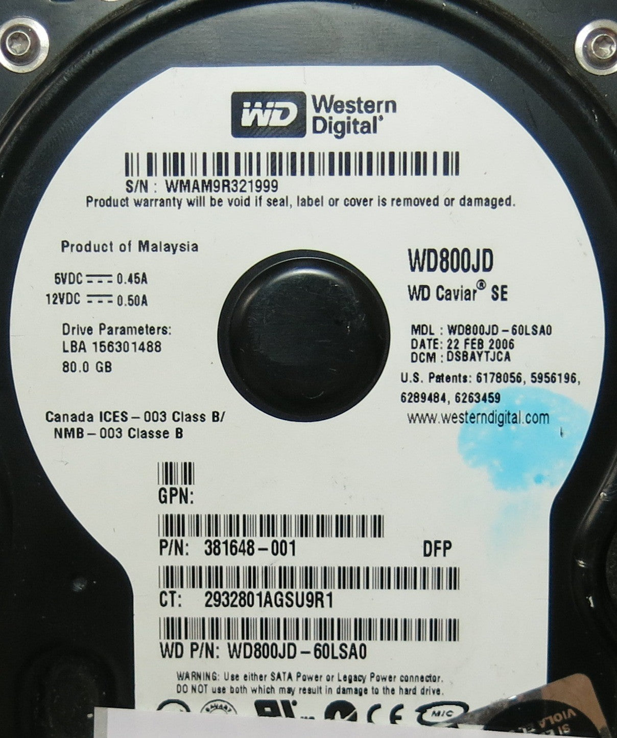 WESTERN DIGITAL WD800JD'60LSA0, DCM 2060-701335-005 REV A,  PCB