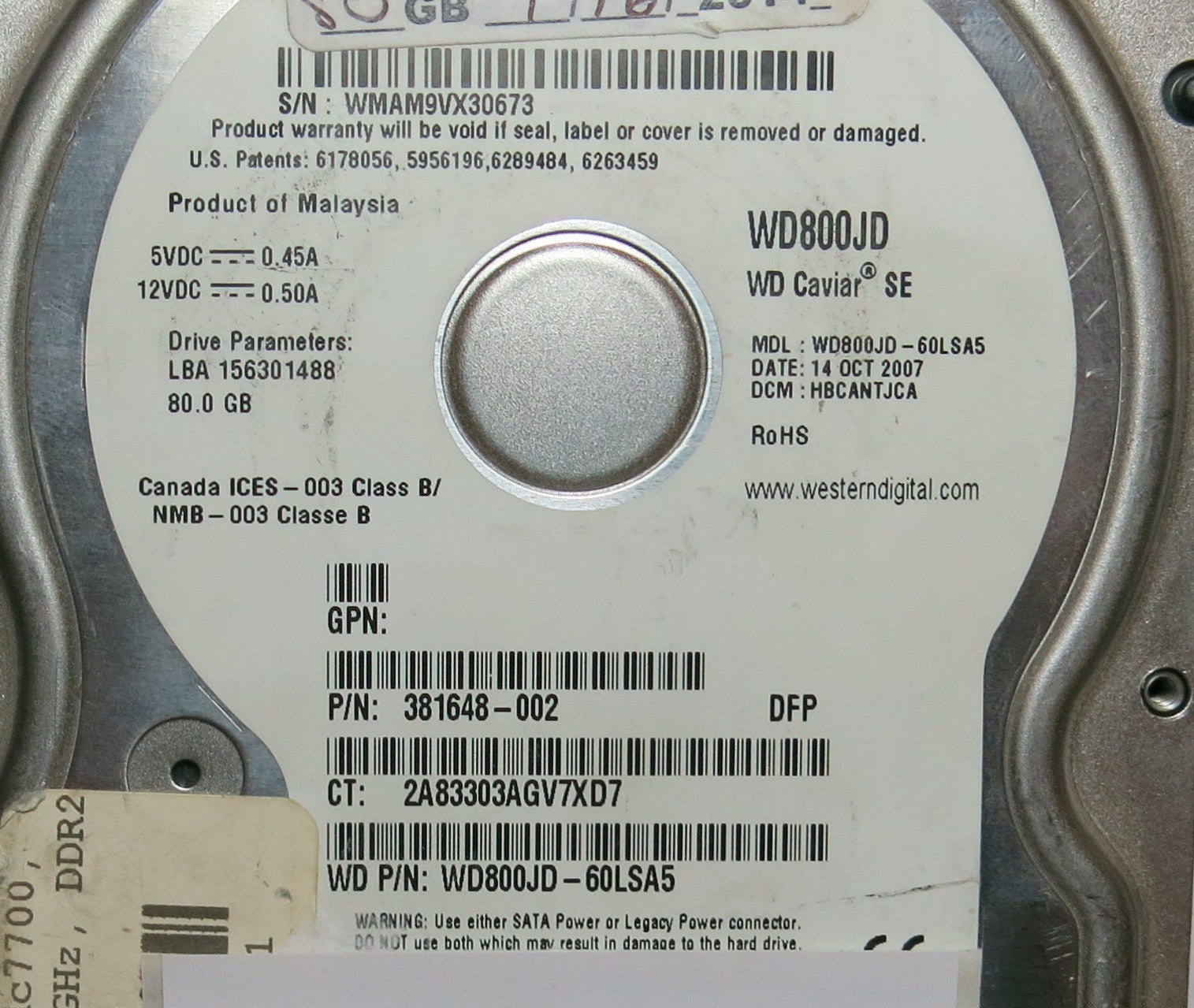 WESTERN DIGITAL WD800JD'60LSA5, DCM 2060-701335-005 REV A,  PCB