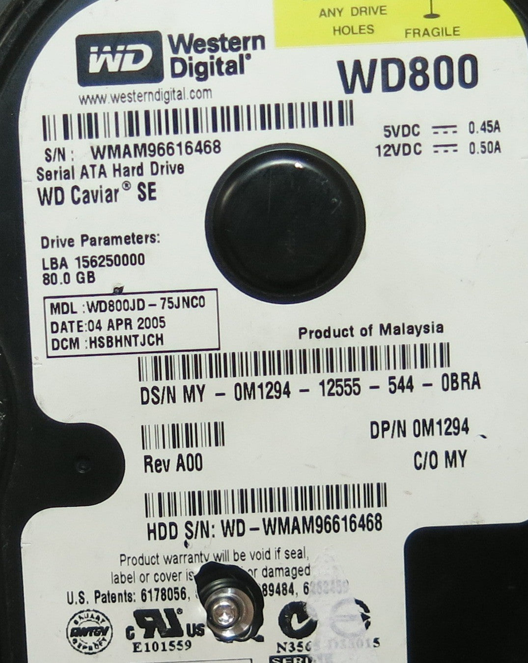 WESTERN DIGITAL WD800JD-75JNCO, DCM 2060-701293-001 REV A,  PCB