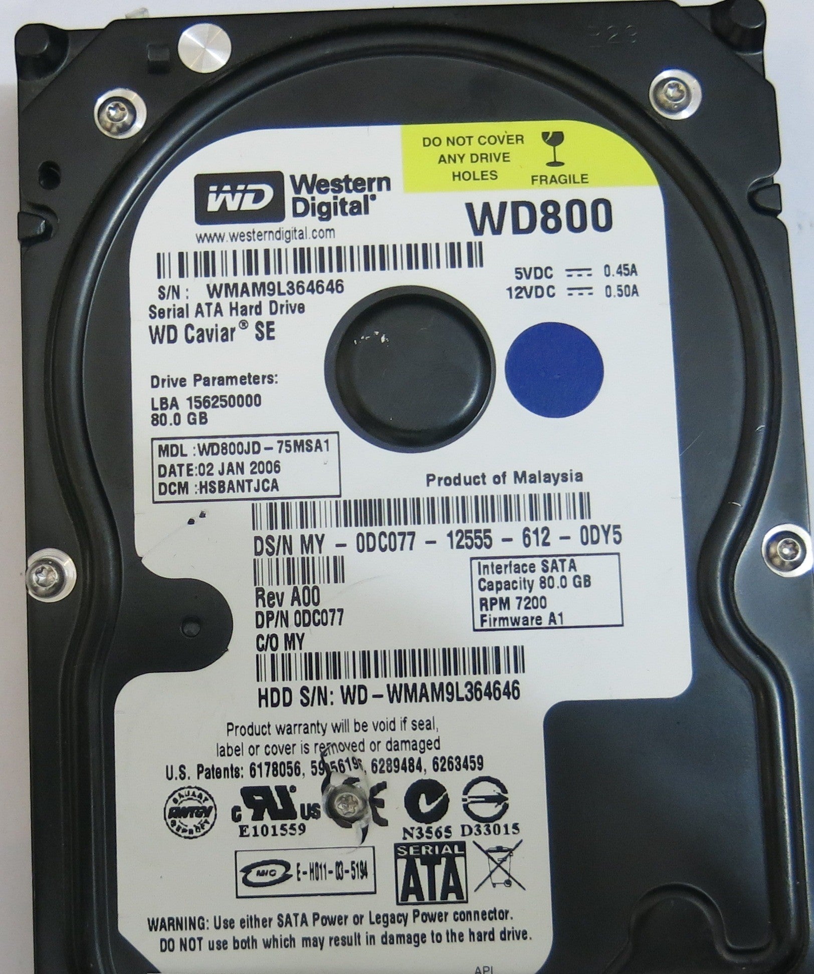 WESTERN DIGITAL WD800JD-75MSA1 2060-701335-005 REV A PCB