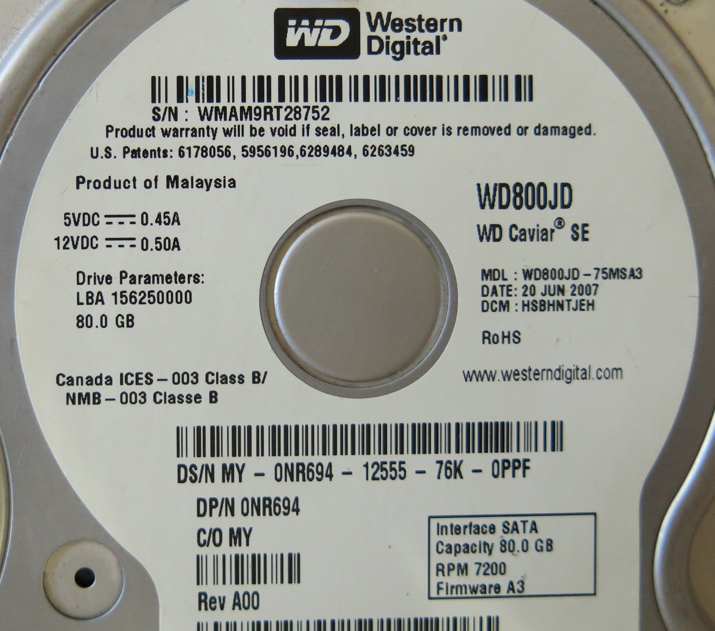 WESTERN DIGITAL WD800JD-75MSA3 2060-701335-005 REV A PCB