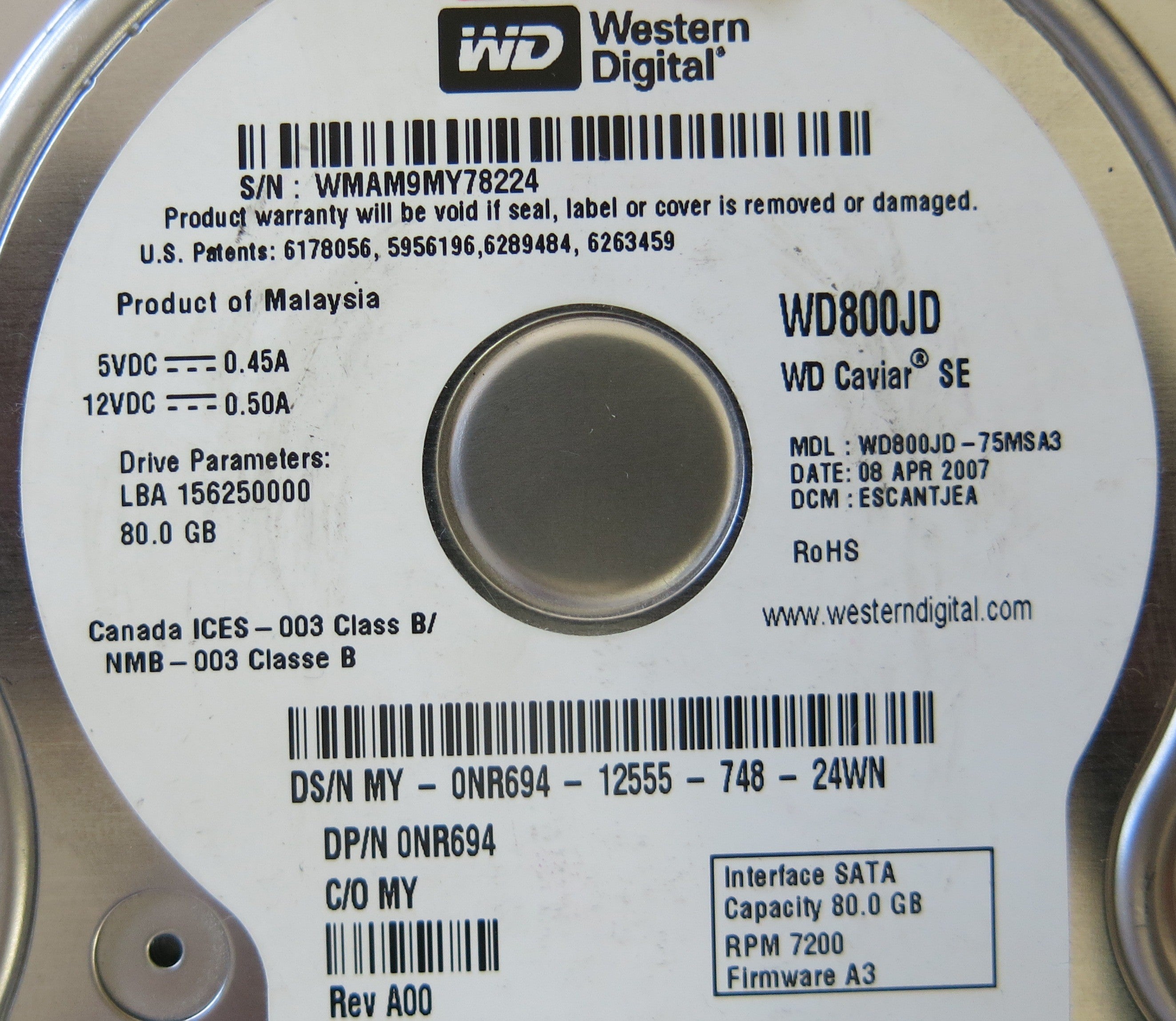 WESTERN DIGITAL  WD800JD-75MSA3 2060-701335-005 REV A PCB