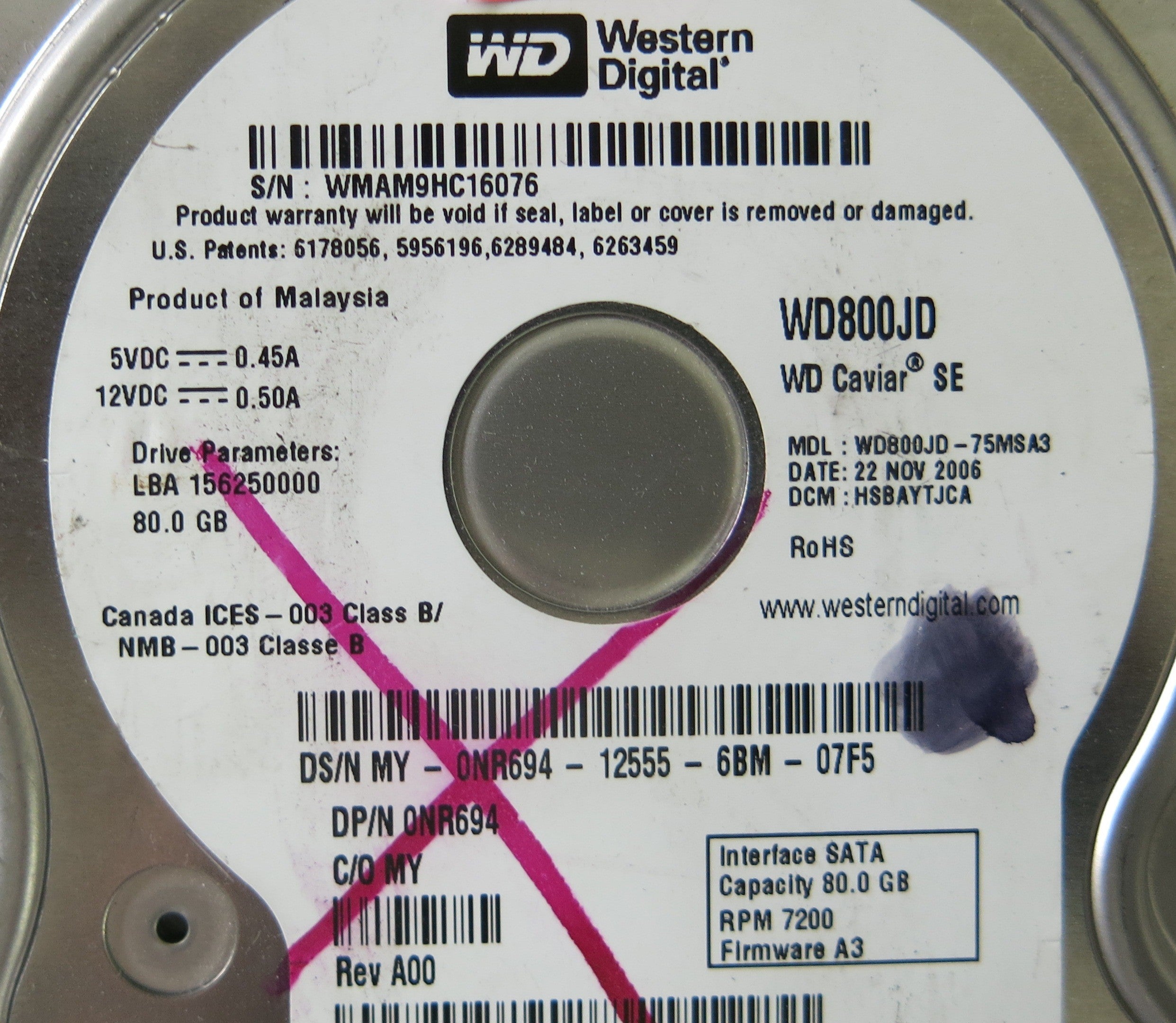 WESTERN DIGITAL WD800JD-75MSA3 2060-701335-005 REV A PCB