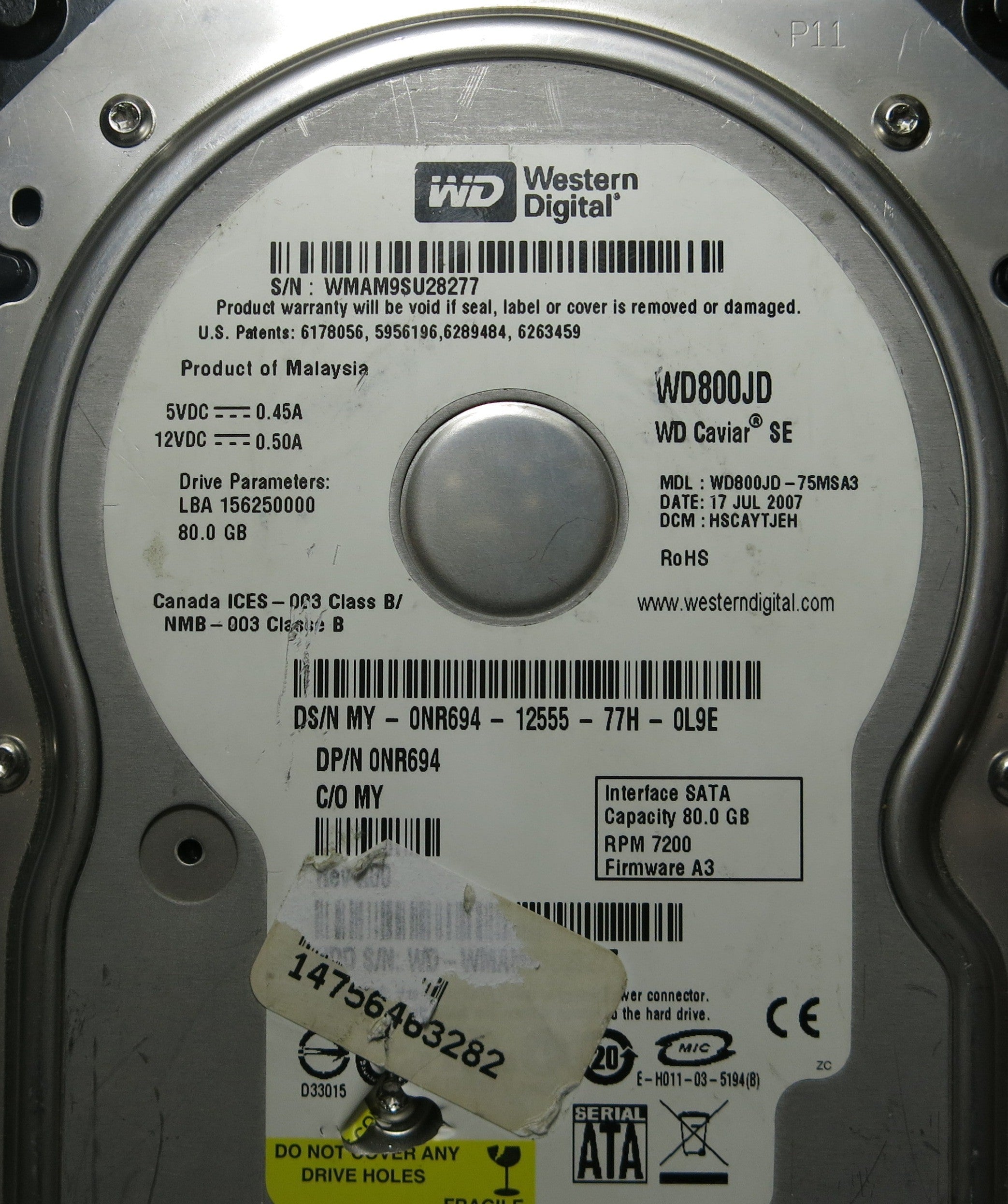 WESTERN DIGITAL WD800JD-75MSA3 2060-701335-005 REV A PCB