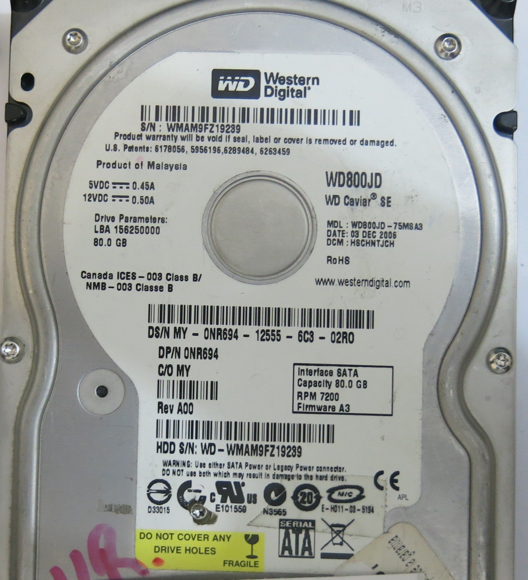 WESTERN DIGITAL WD800JD-75MSA3 2060-701335-005 REV A PCB
