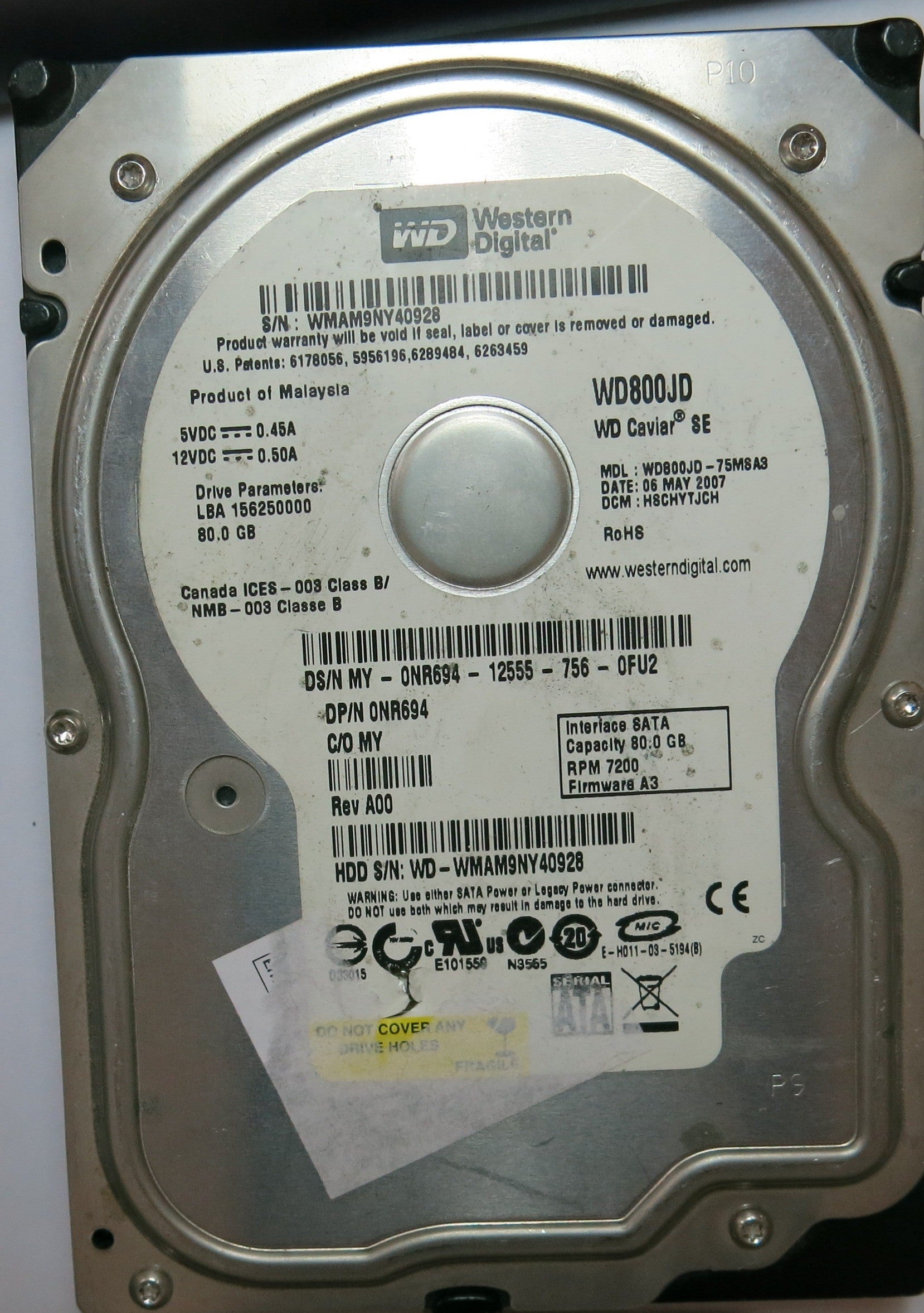 WESTERN DIGITAL WD800JD-75MSA3, DCM 2060-701335-005 REV A,  PCB