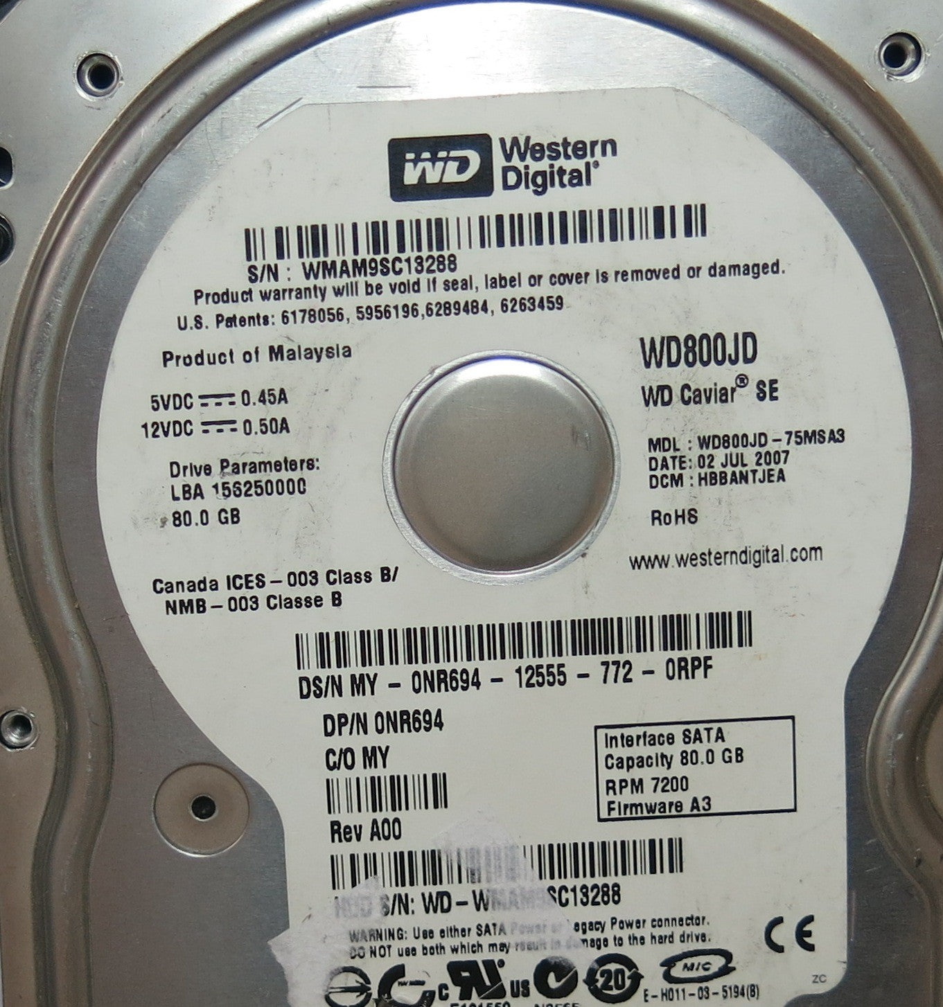 WESTERN DIGITAL WD800JD-75MSA3, DCM 2060-701335-005 REV A,  PCB