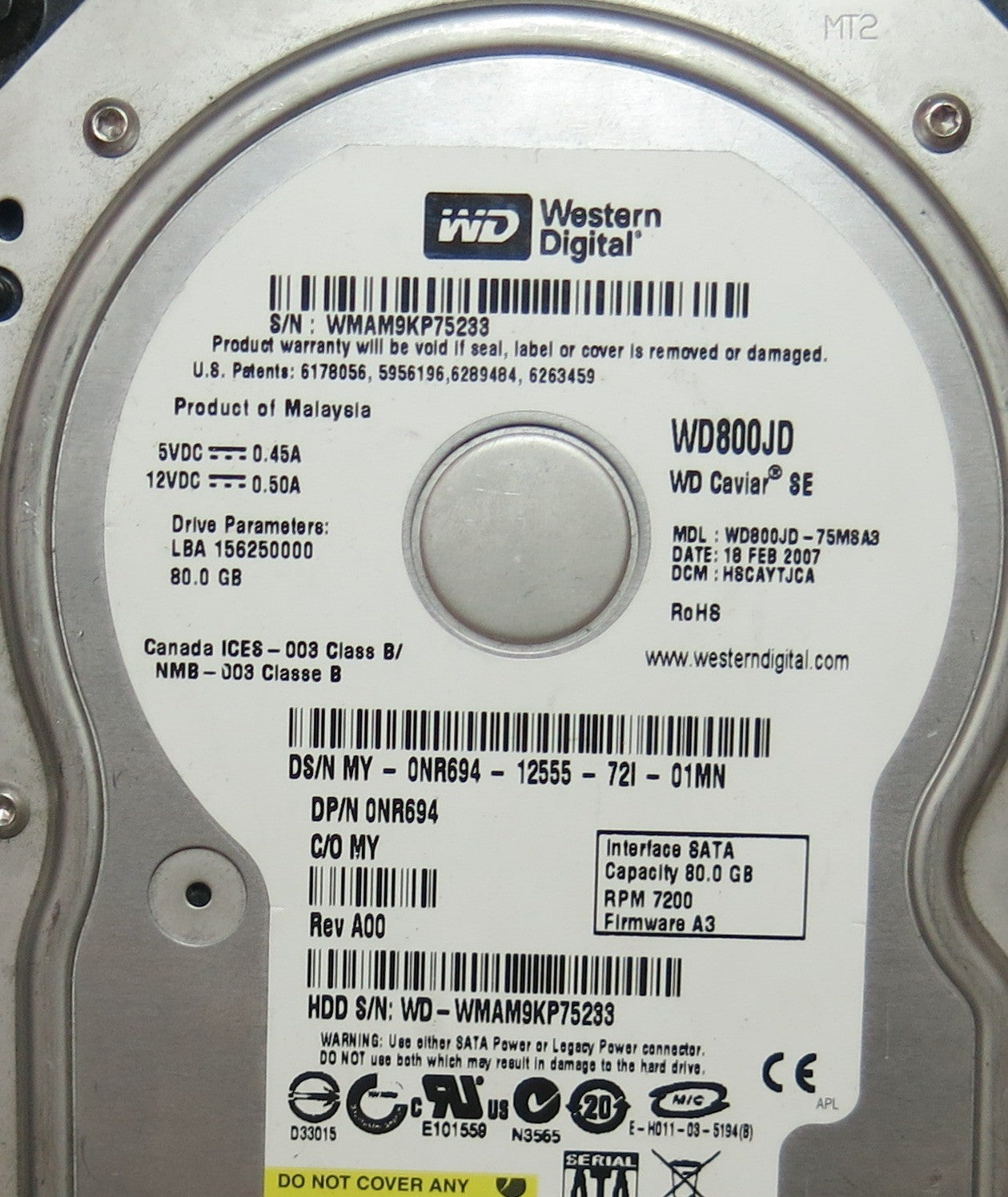 WESTERN DIGITAL WD800JD-75MSA3, DCM 2060-701335-005 REV A,  PCB