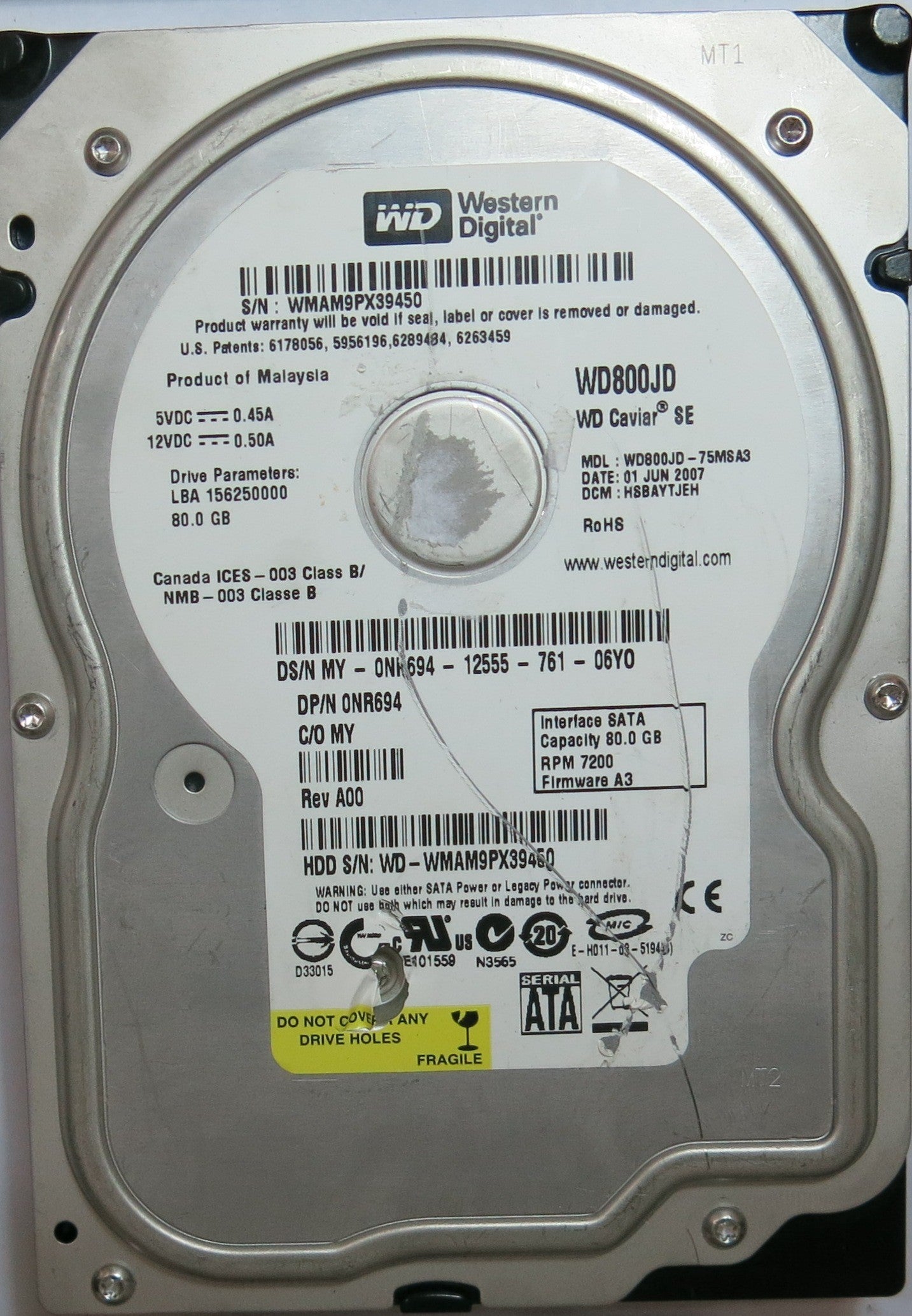 WESTERN DIGITAL WD800JD-75MSA3, DCM 2060-701335-005 REV A,  PCB