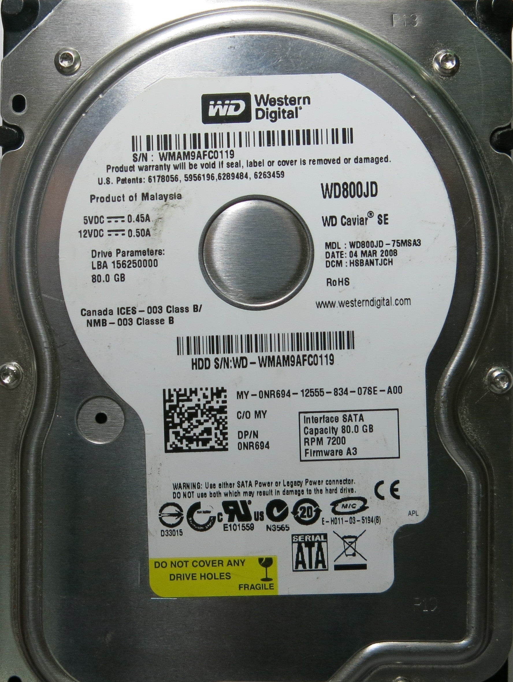 WESTERN DIGITAL WD800JD-75MSA3 DCM HSBANTJCH 2060-701335-005 REV A PCB