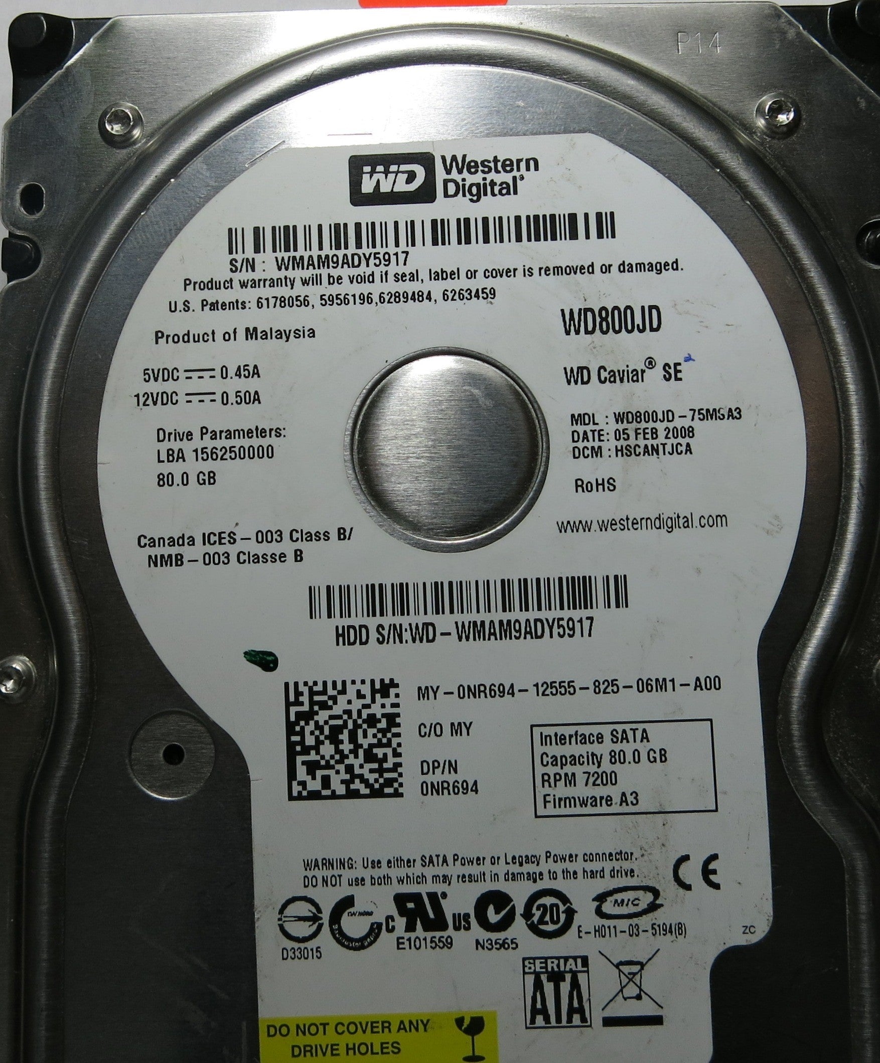 WESTERN DIGITAL WD800JD-75MSA3 DCM HSCANTJCA 2060-701335-005 REV A PCB