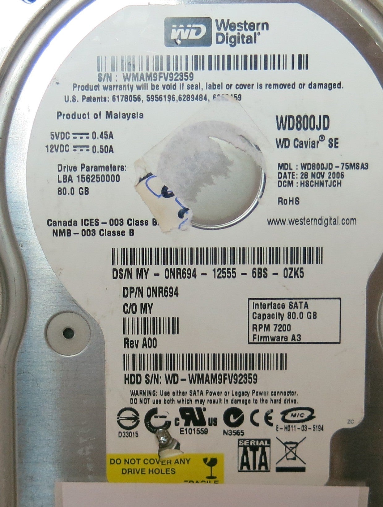 WESTERN DIGITAL WD800JD-75MSA3,  PCB