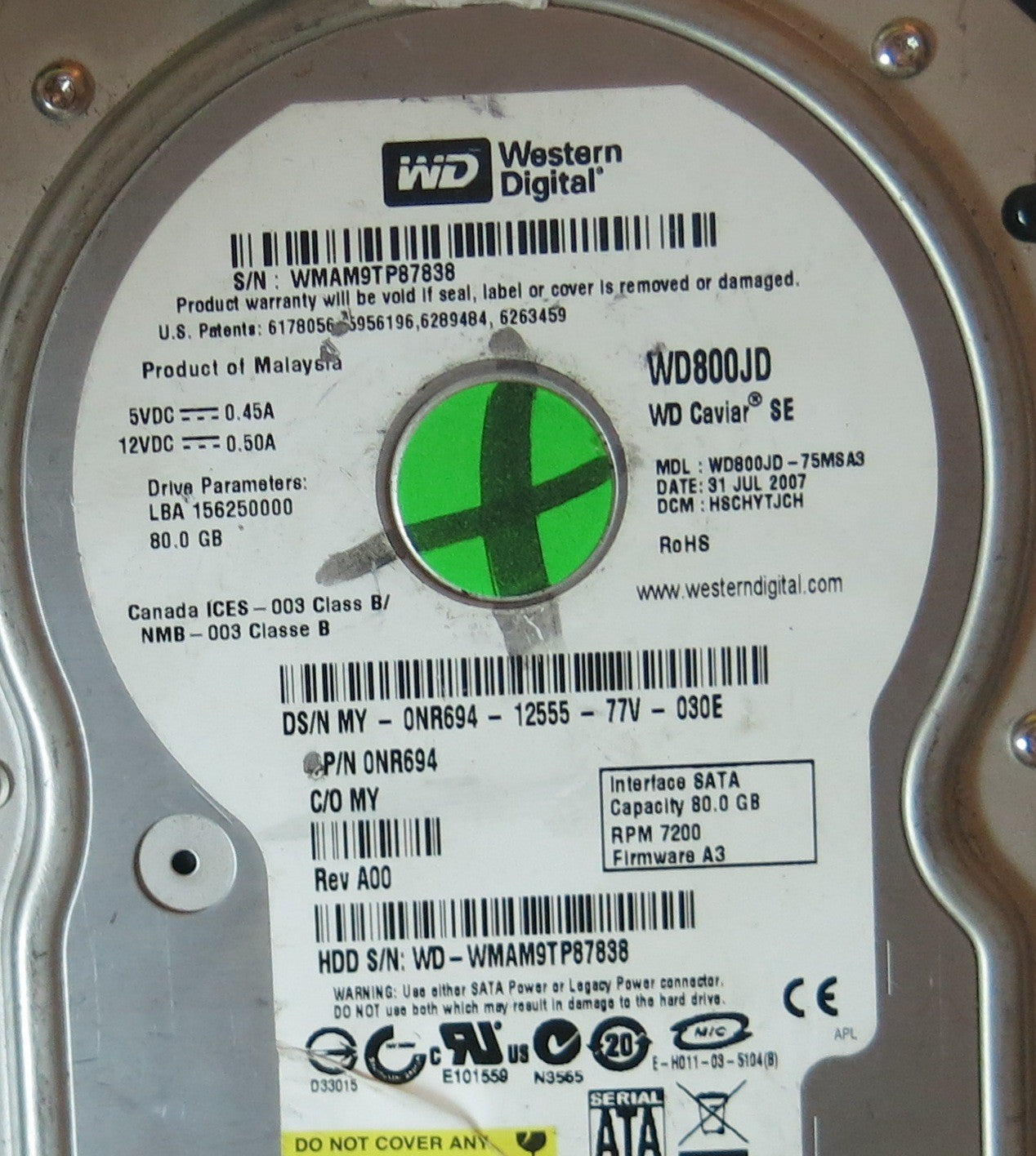WESTERN DIGITAL WD800JD-75MSA3,  PCB