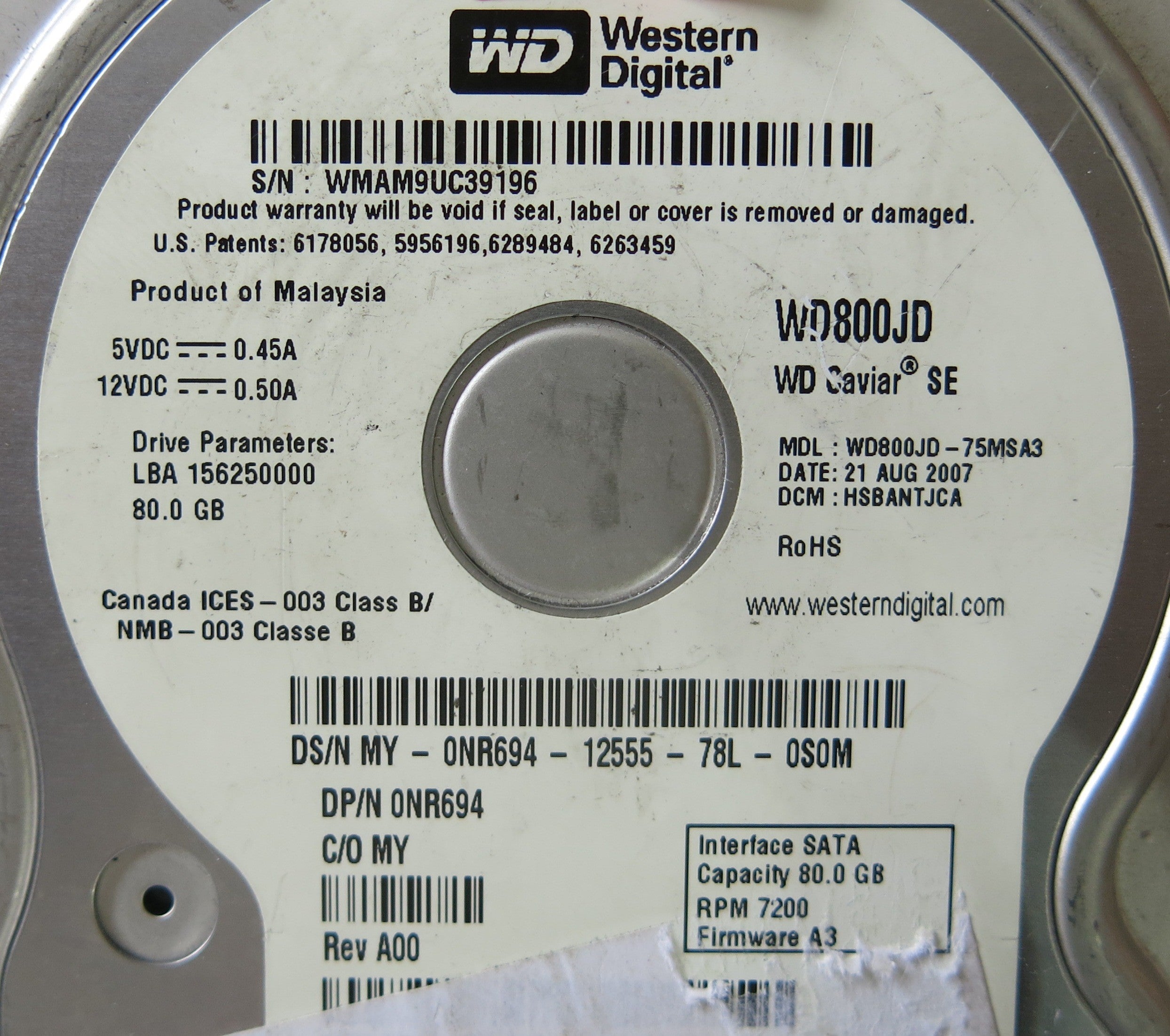 WESTERN DIGITAL WD800JD-75MSA3 PCB 2060-701335-005 REV A