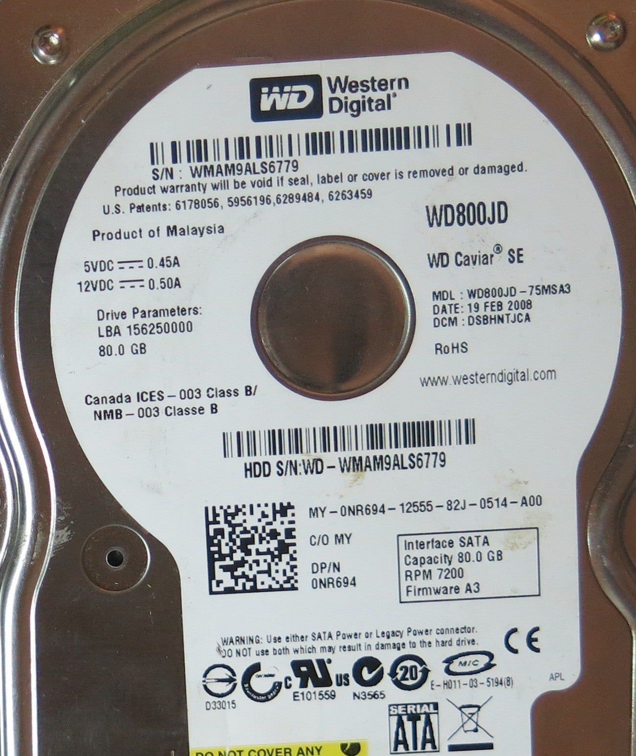 WESTERN DIGITAL WD800JD-75MSA3,  PCB