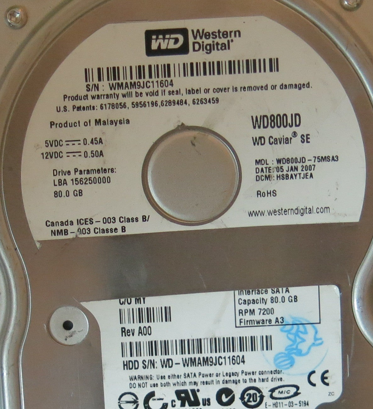 WESTERN DIGITAL WD800JD-75MSA3,  PCB