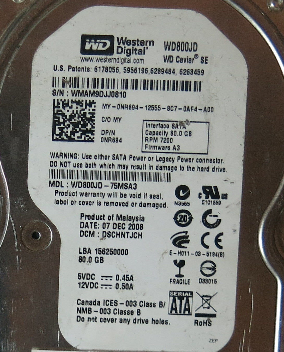 WESTERN DIGITAL WD800JD'75MSA3,  PCB