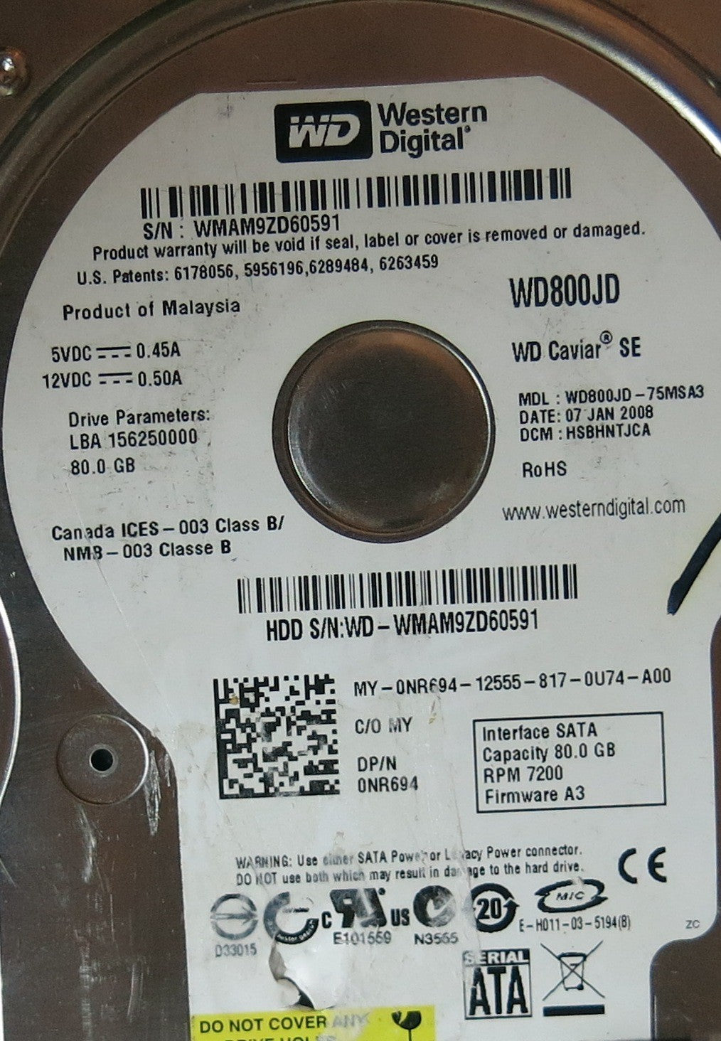 WESTERN DIGITAL WD800JD-75MSA3,  PCB