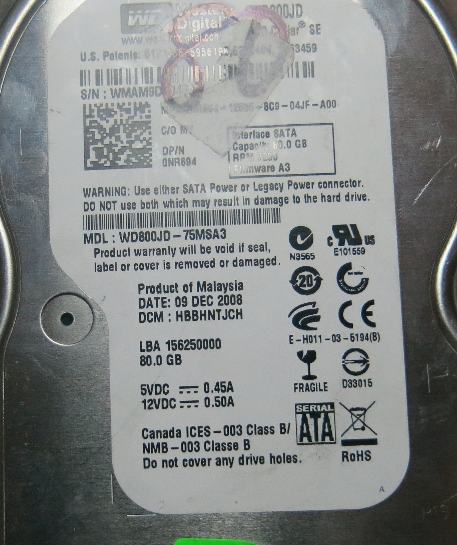 WESTERN DIGITAL WD800JD'75MSA3,  PCB