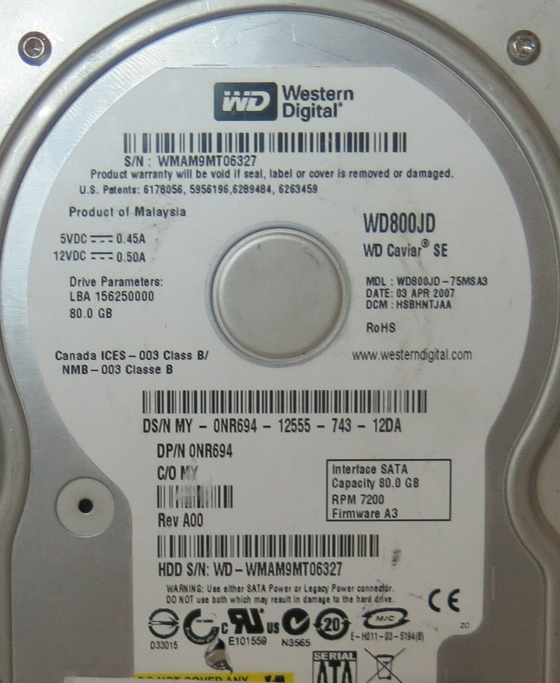 WESTERN DIGITAL WD800JD-75MSA3,  PCB